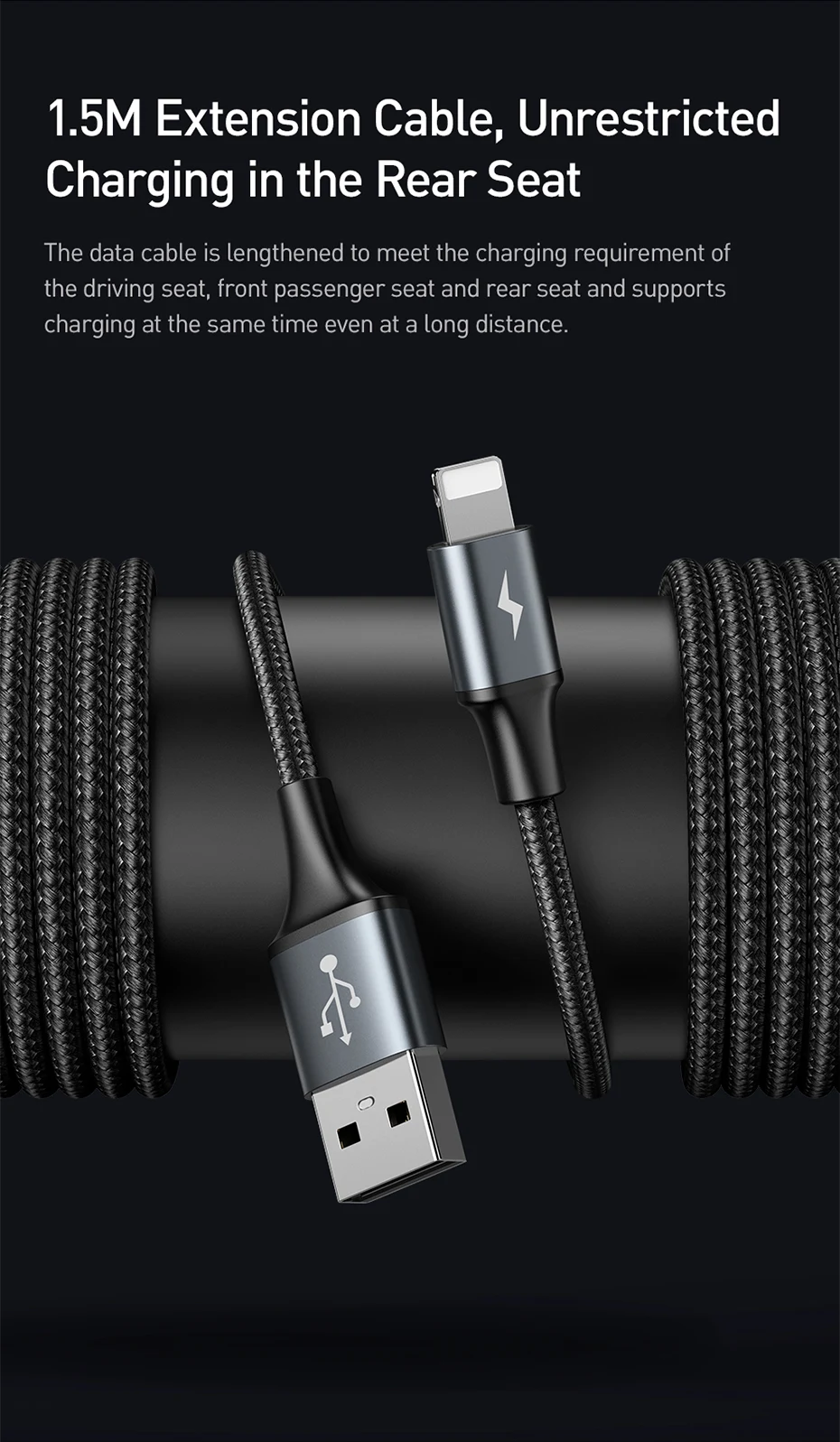 Baseus 3A USB Cable for iPhone Xr 8 Dual USB A Ports Charging Wire for iPhone 11 Pro Type-C Micro Data Cabo USB Car Rear Seat