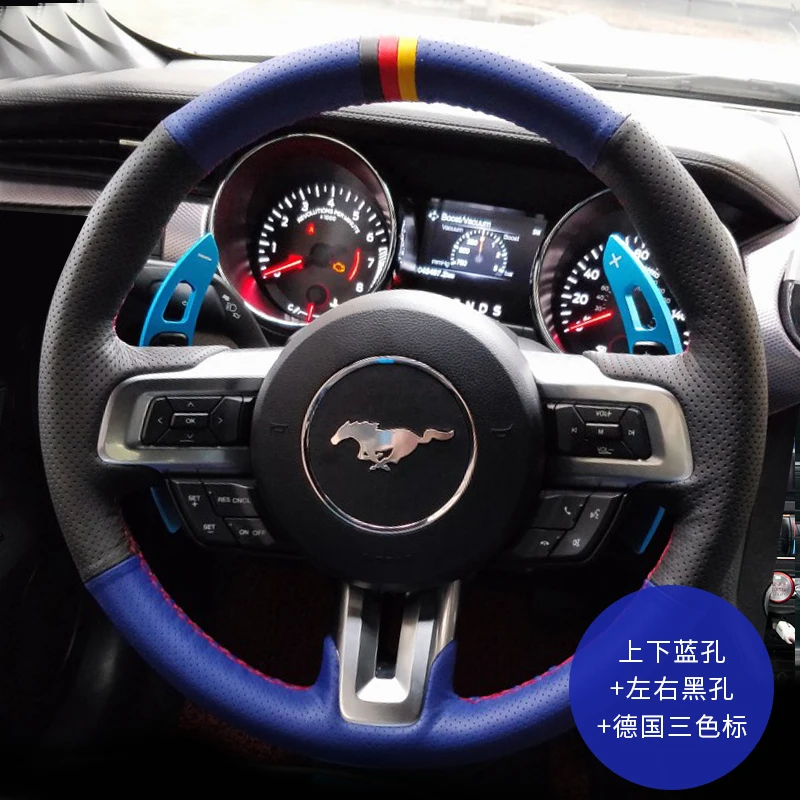 

Suitable for Ford Mustang ecoboost hand-stitched leather steering wheel cover