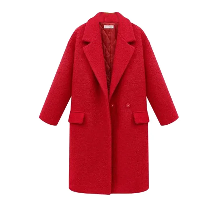 Женское шерстяное пальто больших размеров с отворотом, Кашемировое шерстяное пальто с поясом, женские пальто осень-зима, верхняя одежда doudoune femme - Цвет: Красный