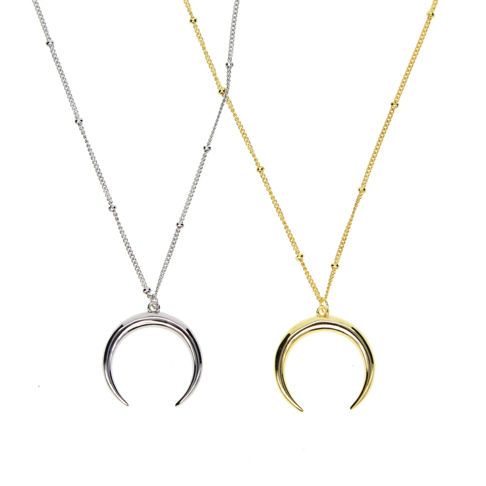 Женская цепочка из серебра 100% пробы с подвеской в виде полумесяца|horn necklace|crescent moon