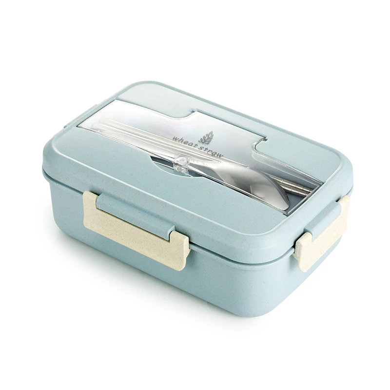 

Microwave Lunch Box Wheat Straw Dinnerware Food Storage Container Children Kids School Office Portable Bento Box Blue