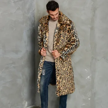 

Winter Warm Thick Faux Fur Men's Cardigan Leopard Coats Jacket Outwear Overcoat Fashion Loose Turn-down Collar Fur Coat Men F923