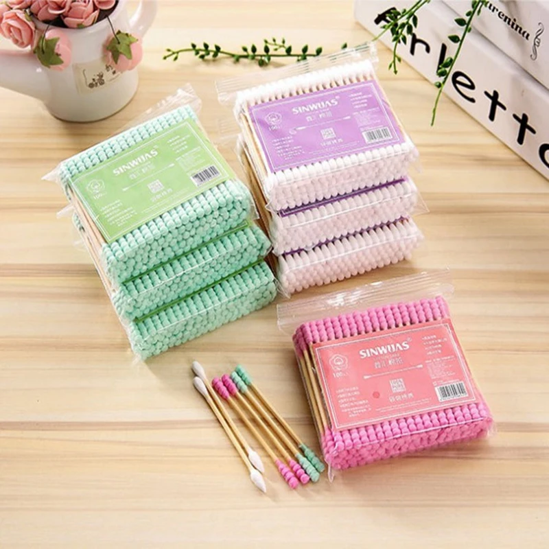 Best Buy Wood Makeup Cotton-Swabs Ears Cleaning Women Nose Disposable Double-Head 100pcs/Bag jlOxoZXED
