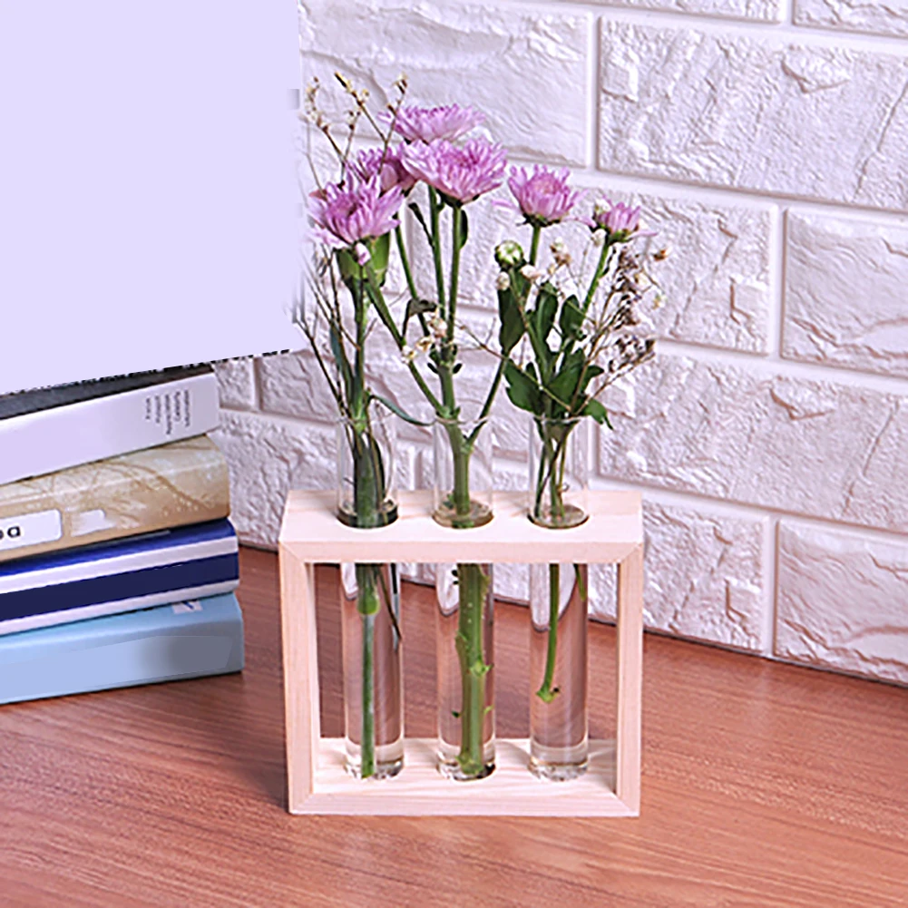 

Test Tube Glass Vase Decoration Terrarium Hydroponics Landscape Modern With Wood Stand Tabletop Flower Bud Vase Decor Planter
