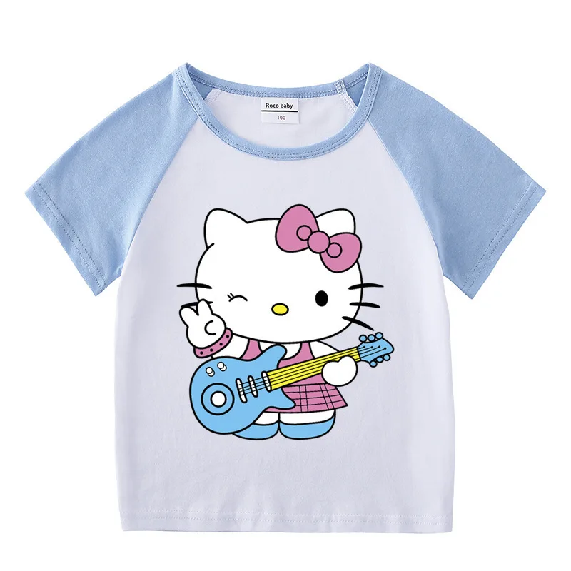 thumbnail image 1 of Ropa para niños de Hello Kitty, pantalones cortos de manga corta con dibujos animados para niñas, conjuntos deportivos informales, Camiseta de algodón para bebé + Pantalones, traje de dos piezas, 1 of 5