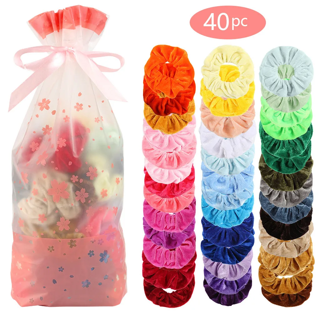 40 шт. бархатные резинки для волос для девочек, женские эластичные атласные резинки для волос, резинки для волос для мытья лица, веревка для волос, держатель для конского хвоста, аксессуары - Цвет: as the picture show