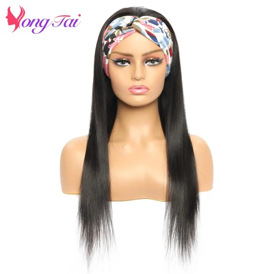 

YuYongtai Hair 100% Human Hair Grip Brazilian Wig Headband Scarf Wig Straight Human Hair Wig For Women No Glue No Sew In