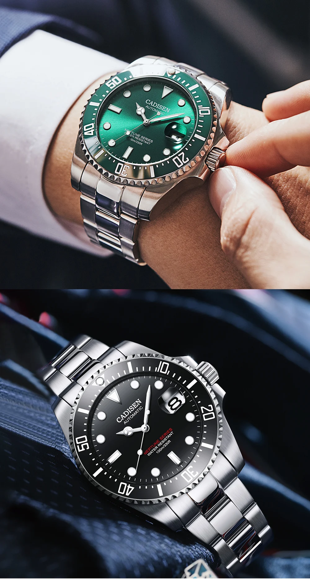 CADISEN Watch for Men NH35A Movement Diving 10Bar Waterproof 43mm Automatic Watch Men Luxury Mechanical Wristwatch 2022