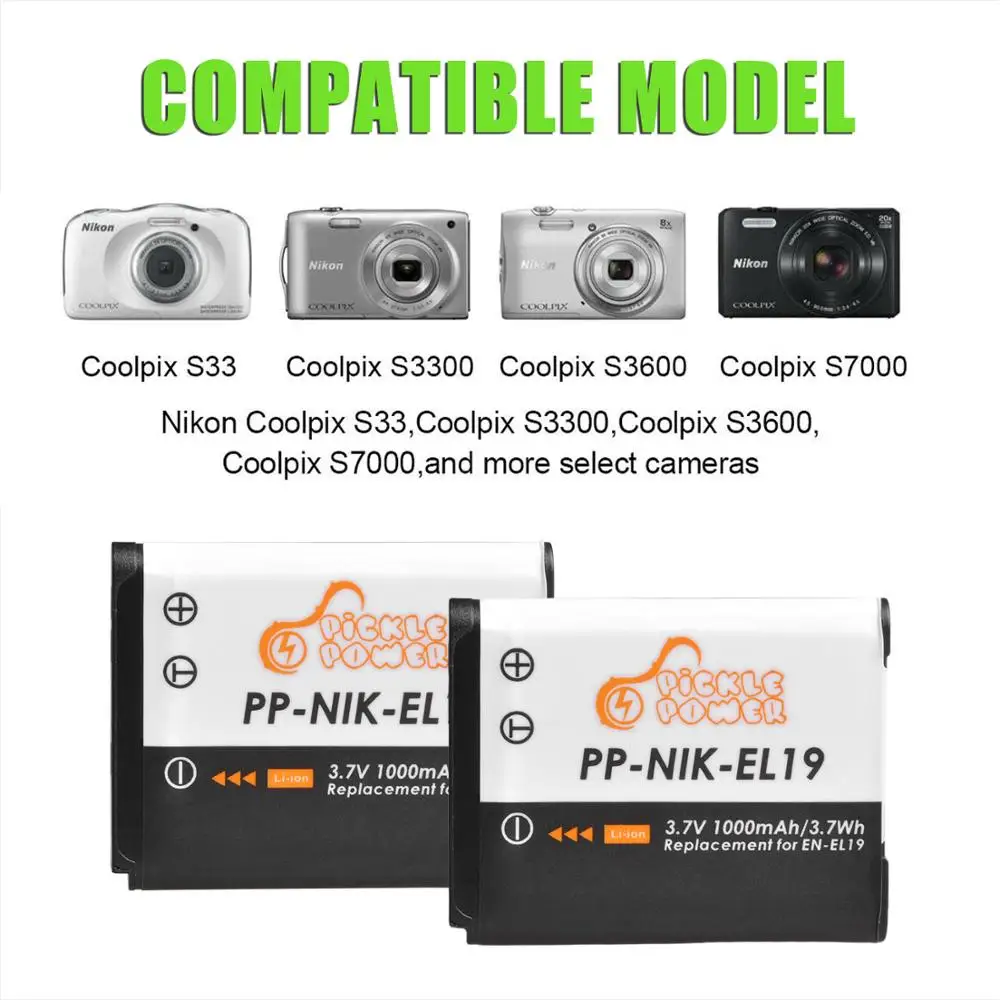 Nikon Coolpix B500 Pickle Power EN-EL19 Battery Charger Kit –