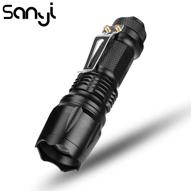 

SANYI 3800 LM Flashlight Torch LED XPE Zoom Portable Lantern Power by 1*AA or 1*14450 Battery Tail Cap Click Mini Lamp