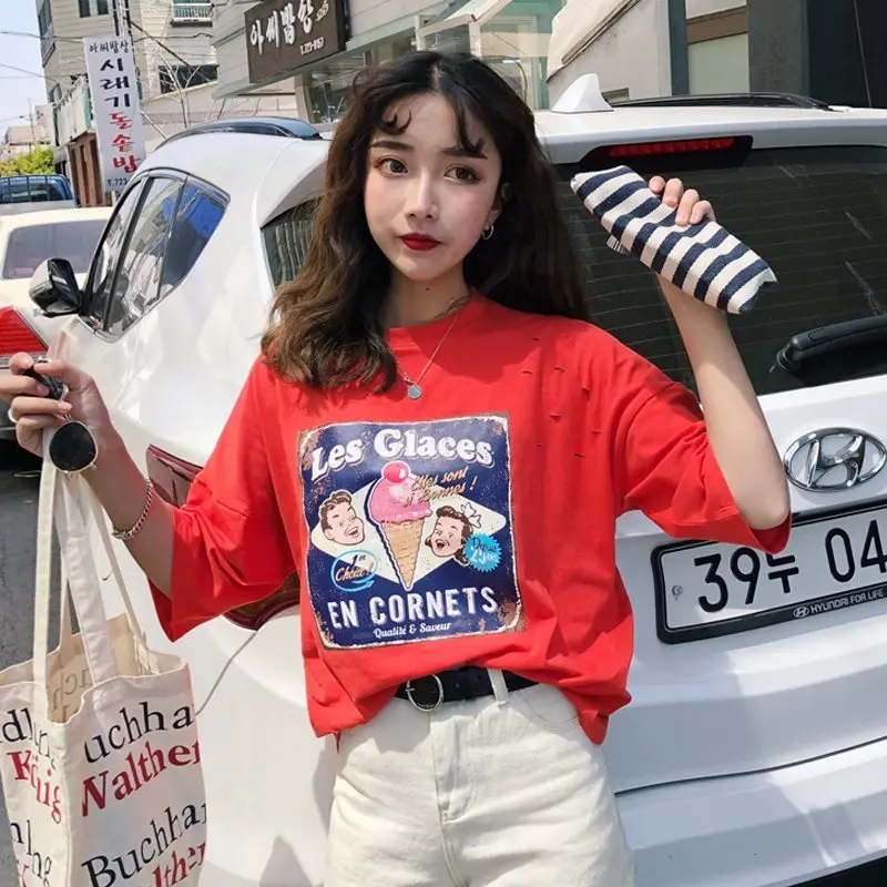 Новая модная Ретро футболка с круглым вырезом и коротким рукавом буквенным