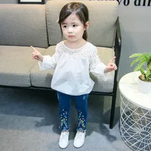 Новые стильные джинсы для девочек, модные Универсальные джинсы в западном стиле с мелким цветочным узором