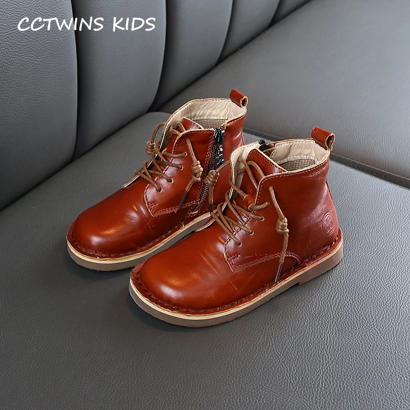 CCTWINS Kids Shoes Autumn Fashion Girls Black Martin Boots Boys Real Leather Dress Shoes Children Retro Casual Boot MB021