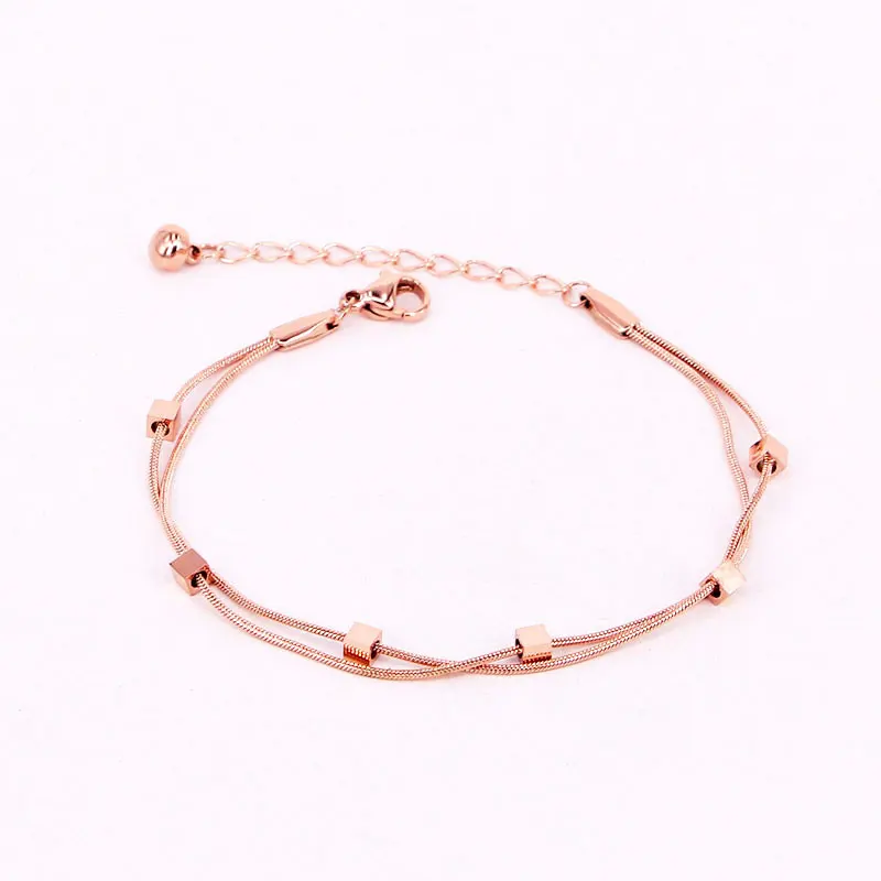 New Design Double Snake Bone Chain 6 Cube Anklets Stainless Steel Gold Color Anklet For Women And Girls Gift Jewelry Wholesale New Design Double Snake Bone Chain 6 Cube Anklets Stainless Steel Gold Color Anklet For Women And Girls Gift Jewelry Wholesale