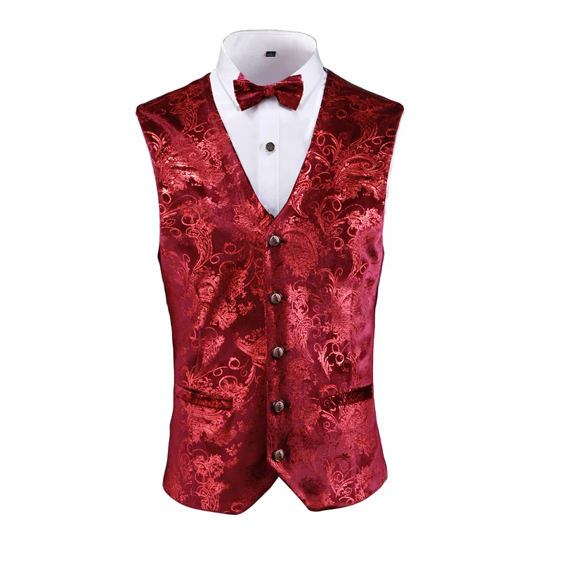 Gold Steampunk Sleeveless Vest Coat Men's Single Breasted V Neck Waistcoat Gold Silver Red Business Wedding Party Man Vests 5xl