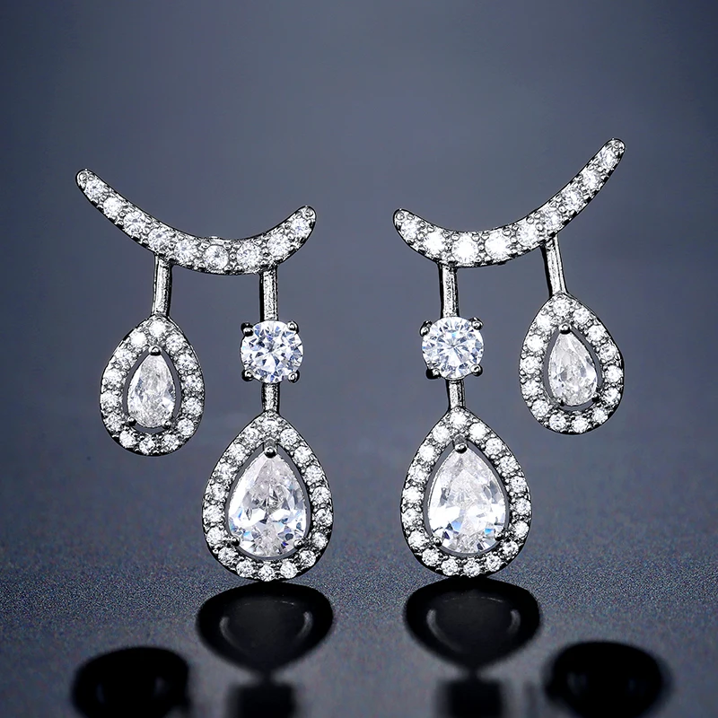 White Gold 2 UILZ, трендовые Женские Висячие серьги с квадратным кубическим цирконием, вымощенные для женщин, для вечеринки, для свадьбы, UE2031 - Окраска металла: White Gold 2