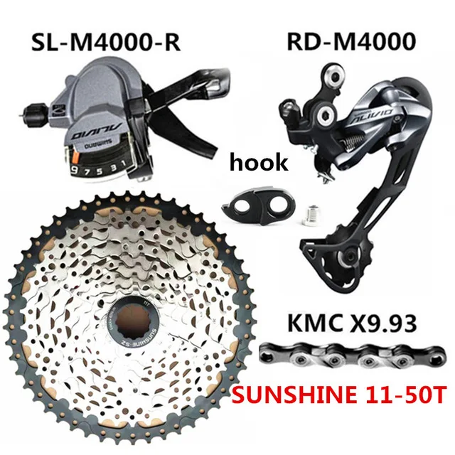 Right 50T Kit SHIMANO ALIVIO M4000 циферблаты RD-M4000, а затем циферблаты солнечного света 9-скорость маховик KMC X9 цепи горный велосипед 9/27 скорость переключения комплект - Цвет: Right 50T Kit