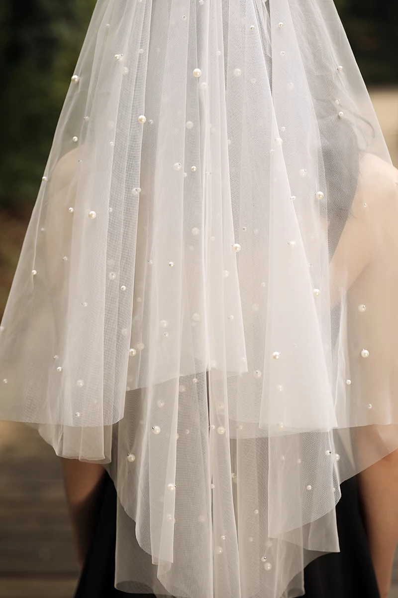 Günstig Hohe Qualität Weichen 2 Schicht Weiß Elfenbein Ellenbogen Hochzeit Schleier Perlen Braut Schleier mit Kamm Hochzeit Zubehör
