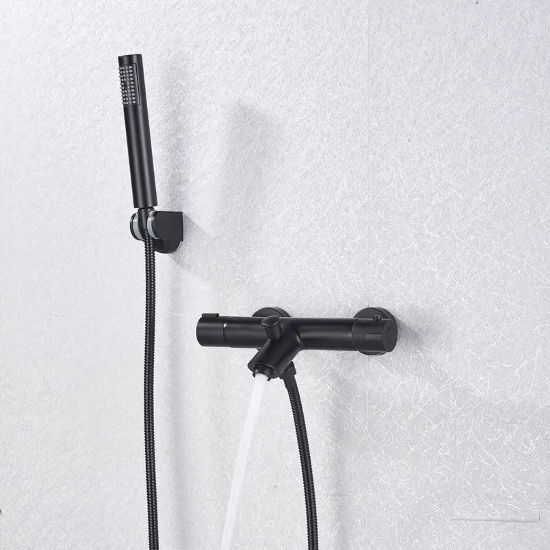 Black Thermostatic Valve shower facuet hot cold mixer tap wall mount ABS plastic hand shower dual handle