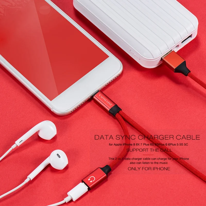 3 в 1 зарядный аудио кабель для iPhone X 2.4A USB кабель для наушников адаптер сплиттер для iPhone 7 8 плюс 1 м шнур