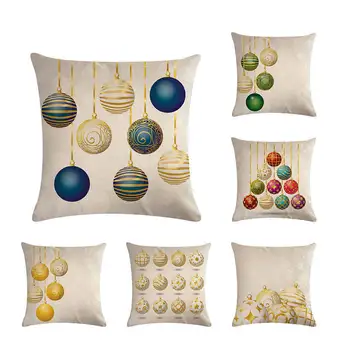

Golden Christmas Ball Patten Christmas Pillow Case Cotton Linen Throw Pillow Cushion Cover Car Home Sofa Decorative Pillowcase