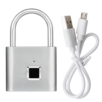 

Security Intelligent USB Rechargeable Door Lock Fingerprint Padlock Quick Unlock Fingerprint Lock Silver