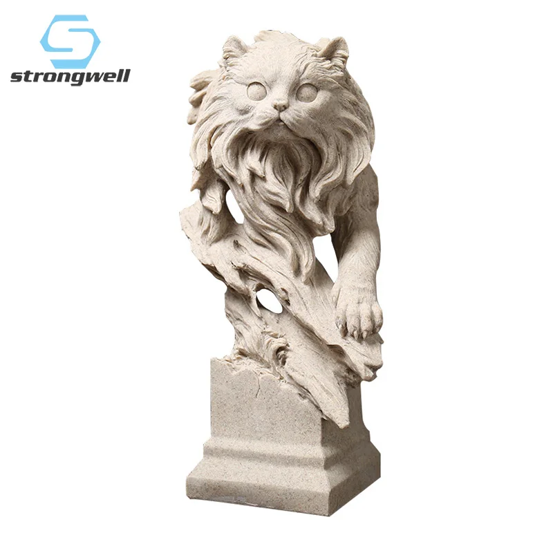 Strongwell статуэтка кошки из смолы, Статуэтка из песчаника, скульптура для домашнего декора, украшения для гостиной, реквизит для декора, изделия для персидских кошек