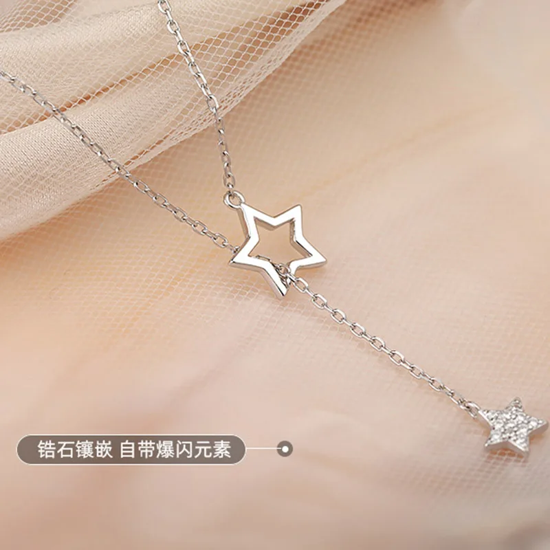 Hot Sale Exquisite 925 Sterling Silver Five-Pointed Star Necklace Shiny Zircon Star Pendant Clavicle Chain For Girl NK060 - Image 4