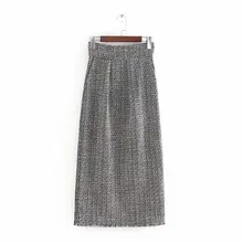 Ампир черно-белая текстура прямая женская юбка весна-осень Женская Сплит до середины икры модная шикарная длинная юбка с кисточками для девочек
