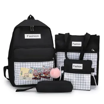 

4 Piece Set School Bag Fashion Canvas Women Backpack College Bag For Girls Anti Theft School Backapck Mochilas Female Knapsack