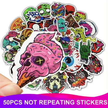 

50pcs/Pack Personality skull Laptop Stickers Skateboard Luggage Suitcase Phone Motorcycle Funny Waterproof PVC Stickers Kids Toy