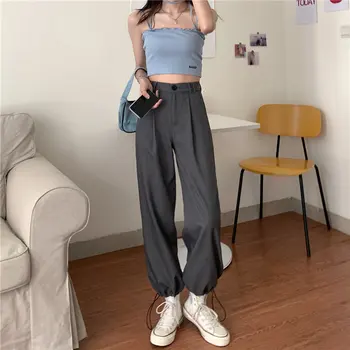 

Dunayskiy 2020 Stylish Loose Solid Slimming High Waist Brief Pencil Pants Large Size Casual All Match Streetwear Trousers