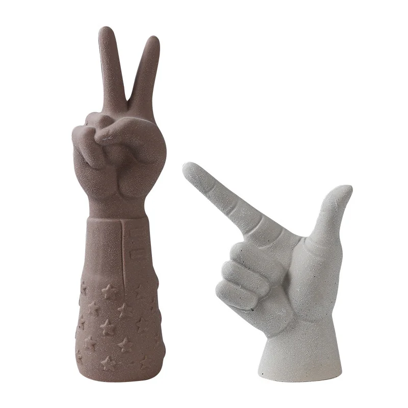 

Home Decoration Hand Gesture Sculpture & Statue Ceramic Figurine Crafts For Home Decoration Accessories Victory Gesture Ornament