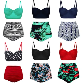 

Push Up Women Swimsuit High Waist Bikinis Plus Size Swimwear Vintage Bikini Set Bathing Suits Retro Floral Beach Wear Biquini