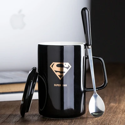 

Creative Avengers Justice League Ceramic Mug With Lid With Spoon Superman Spiderman Batman High Quality Cup Nice Gift