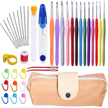 

LMDZ Crochet Hook Set 2.0-10.0mm 13pcs Ergonomic Crochet Needles Colorful Soft Rubber Grip Needles With10 Knitting Needle Marks