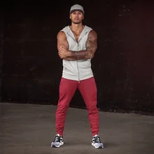 Мужской жилет, Молодежный свитер без рукавов с капюшоном, одноцветная вышитая куртка на молнии, для бега, спорта, фитнеса, S