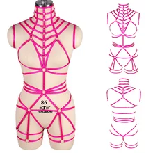 Розовый Красный жгут бюстгальтер полный бондаж ремень клетка для тела эластичная Регулировка Готический полый нагрудный ремень для тела жгут Сексуальное белье Набор