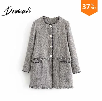 

Demandi coat women's autumn and winter new color contrast trimming texture long casual fashion street daily elegant coat