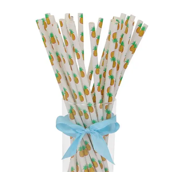 1 Набор, 125 шт/250 шт, цветные бумажные соломинки с ананасом, соломинки для питья, летний праздничный декор для напитков, декор для дня рождения - Цвет: Pineapple