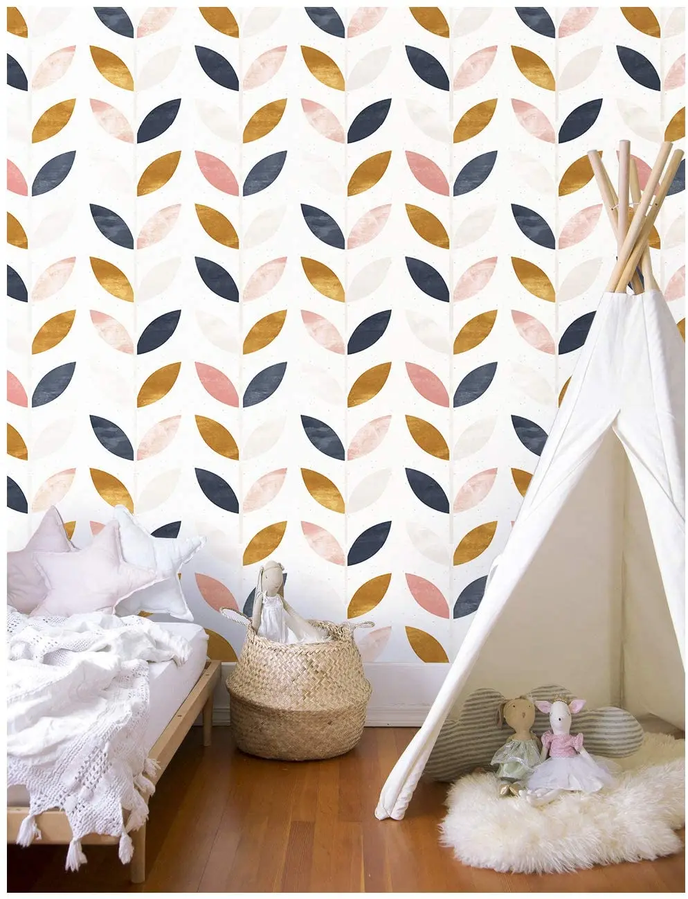 

LUCKYYJ Modern Leaf Peel and Stick Wallpaper Removable Beige/Brown/Pink/Navy Blue Vinyl Self Adhesive Contact Paper Decorative