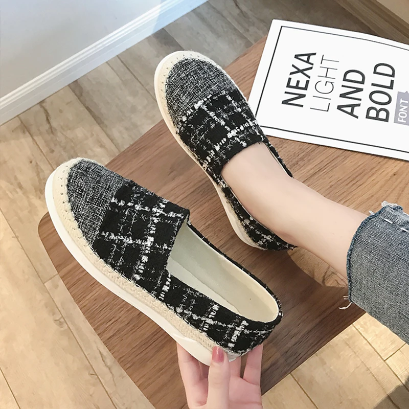 

Spring Autumn Women Fisherman Straw weaving Loafers Plaid Slip on Flat Shoes knitting Platform Flats Woman Casual Shoes N7821