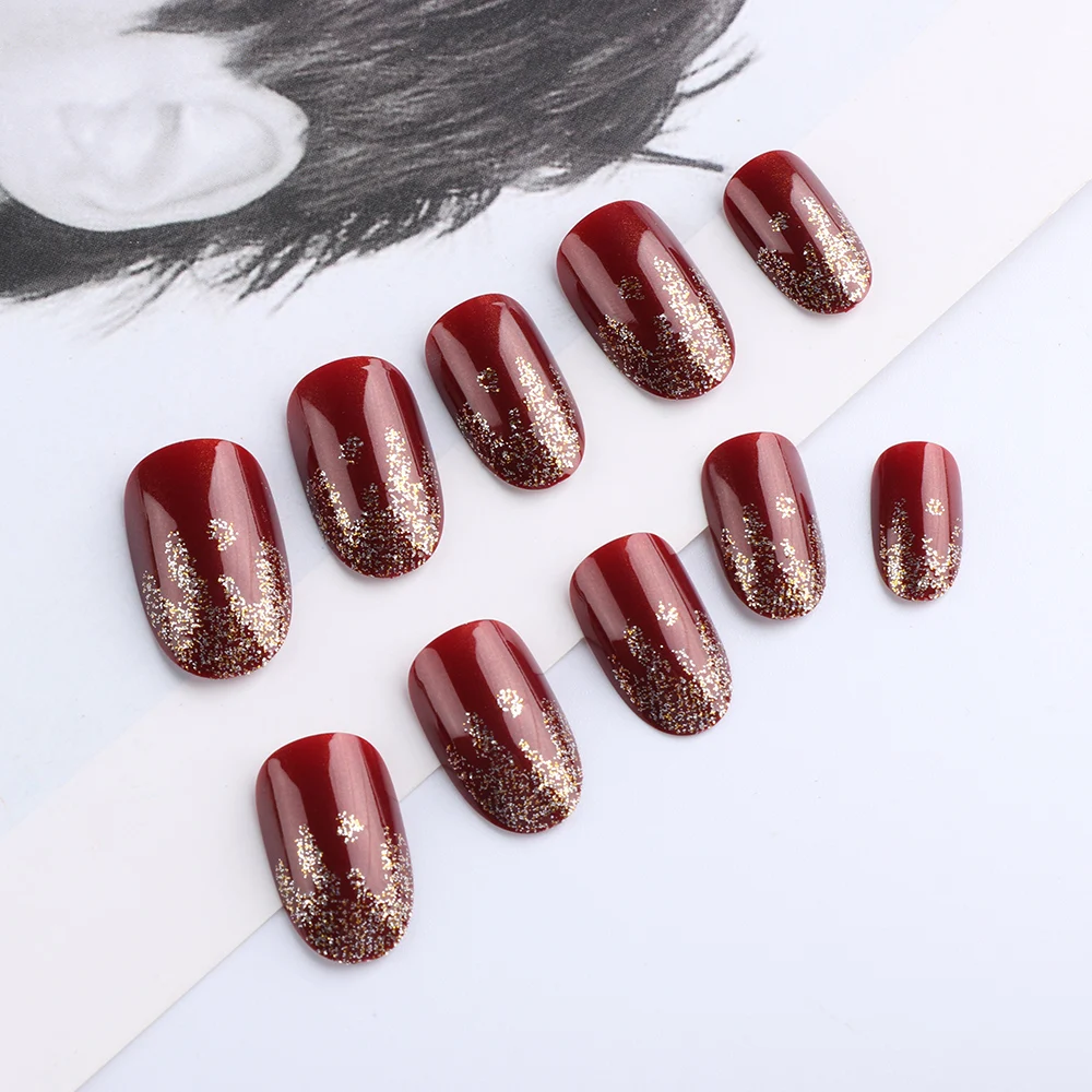24PCS Nail Patches Stickers With Glue Full Cover Manicure Stencil Stickers Holographic Fire Flame Round Head Nail Art Decoration
