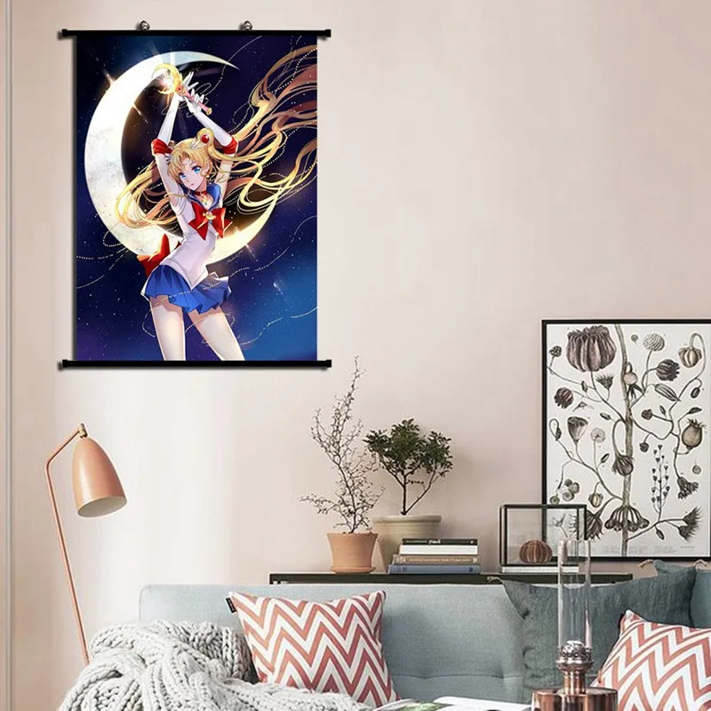 Короткая футболка с героями из японского аниме Морячка картина Луной стене висит