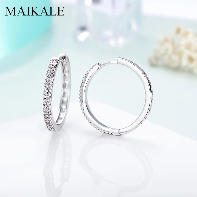 Женские большие круглые серьги кольца MAIKALE роскошные в форме сердца с цирконием