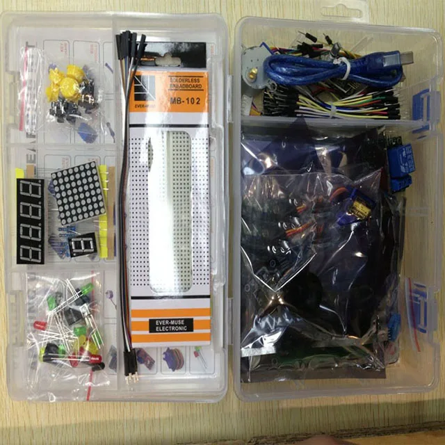 

A2-Kit for arduino uno with mega 2560 / lcd1602 / hc-sr04 /dupont line in plastic box