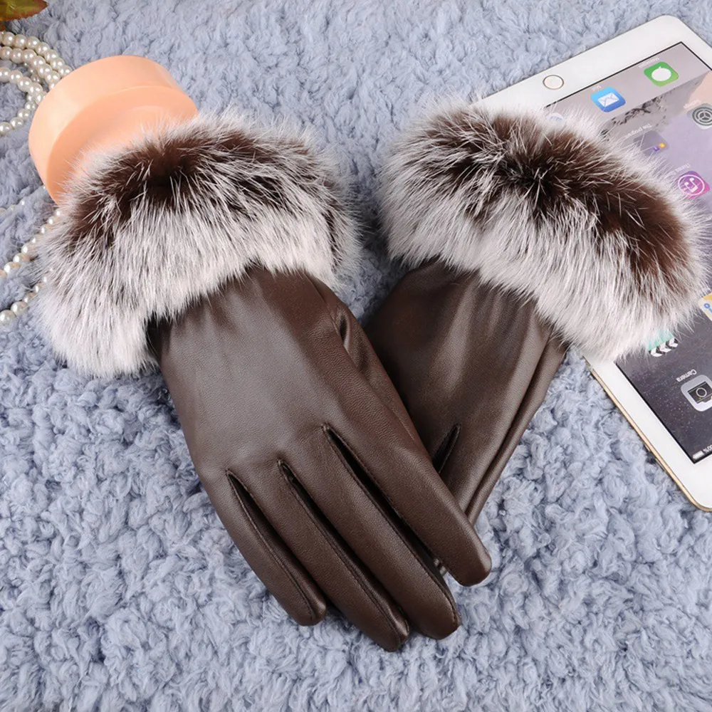Зимние Перчатки UWomen; женские черные кожаные Перчатки осень-зима на кроличьем меху, митенки, перчатки handschoenen Мода