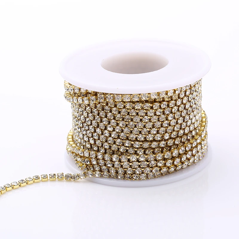 RESEN SS6-SS18, серебряная/Золотая основа, прозрачные Кристальные плотные Стразы, цепочка для шитья, хрустальные стразы - Цвет: Gold Crystal