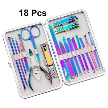 

18pcs Colorful Manicure Suits Nail Clipper Cutter Trimmer Nail File Nippers Blackhead Acne Cleaning Needles With Storage Case