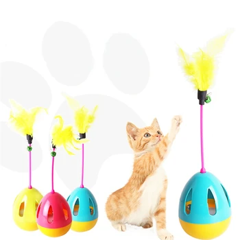 

Cat Teaser Toy Ball Tumbler Feather Leakage Food Balls Funny Cats Stick with Small Bell Kitten Interactive Training Playing Toys